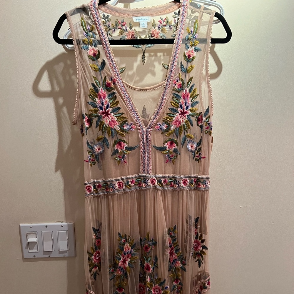 Sundance Tan and Pink Embellished Tiered Maxi Dress